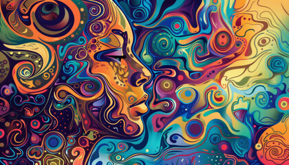 A colorful painting of a woman with a mouth open - obrazy, fototapety, plakaty
