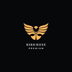 luxury elegant golden bird with rose flower logo vector for beauty jewelry chocolate brand