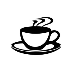 A black coffee cup with steam rising from it