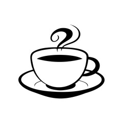 A black coffee cup with steam rising from it