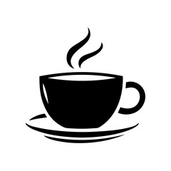 A black coffee cup with steam rising from it