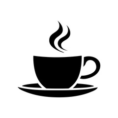 A black coffee cup with steam rising from it