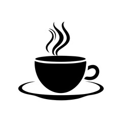 A black coffee cup with steam rising from it