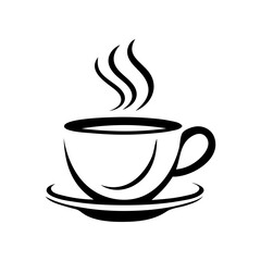A black coffee cup with steam rising from it