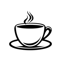 A black coffee cup with steam rising from it