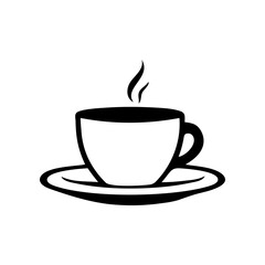 A black coffee cup with steam rising from it