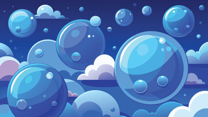 Blue soap bubbles background, vector cartoon illustration.