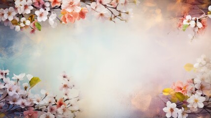 Artistic spring flowers frame background.