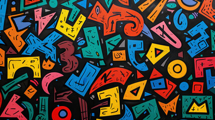 A pattern of colorful maze-like shapes, interconnected by white lines and surrounded by a black background. abstract background, wallpaper, poster