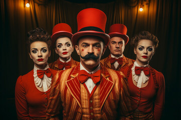 Generative AI image of funny and frightening circus actor actress performance colorful bright costume