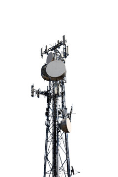 Metal tower with 5G antennas, parabolas