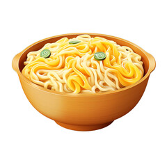 Noodles with cheese in ceramic bowl isolated on transparent background.