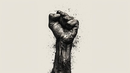 Creative photo 3d collage poster postcard artwork of human arm fist black white gamma rights protest isolated on drawing background