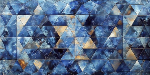 AI generated illustration of triangular pattern of blue and orange tiles