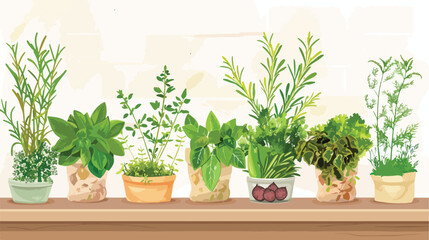 Assortment of fresh herbs on counter at farmers