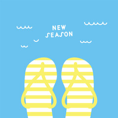 new season. summer postcard with flip flops. Beach party card or flyer template. Catch the summer vibe concept. Flat vector style illustration. Summer holidays card