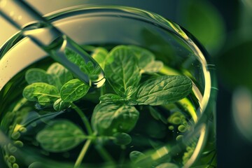 Refreshing Mint Leaves Submerged in Water with Bubbles