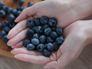 Still distance outdoor close-up shot of blueberries, fruit blueberries