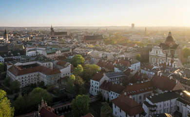Soft lighted Old Town at spring during sunrise, Krakow, Poland