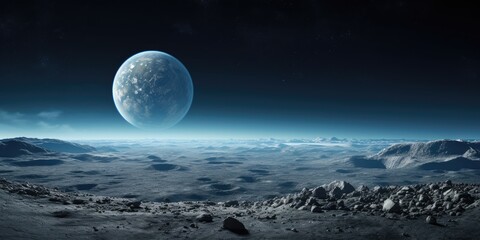 Majestic alien landscape with large moon