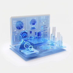 Advanced Data System Visualization: Blue Clay Icon with Transparent Technology Sense