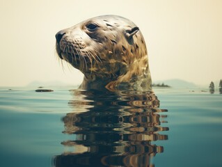 Curious sea otter swimming in tranquil waters