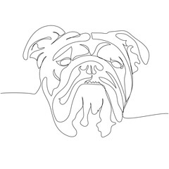 English Bulldog, dog breed, companion dog one line art. Continuous line drawing of friend, dog, doggy, friendship, care, pet, animal, family, canine.