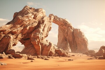 Dramatic desert landscape with towering rock formations