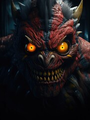 Fearsome demonic creature with glowing eyes and sharp teeth