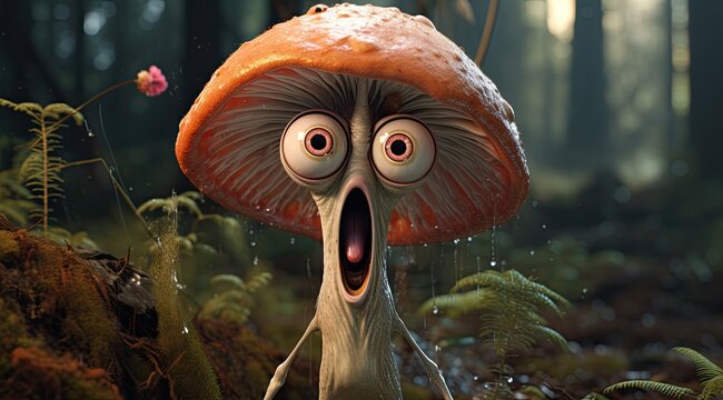 Whimsical mushroom character in fantasy forest