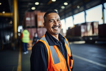 smiling construction worker in safety vest