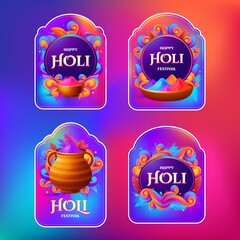 Holi festival labels in gradient style