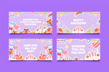 Colorful birthday stickers horizontal cards set collection