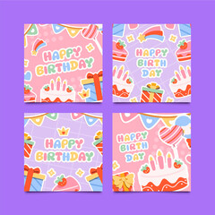 Colorful birthday stickers square cards set collection