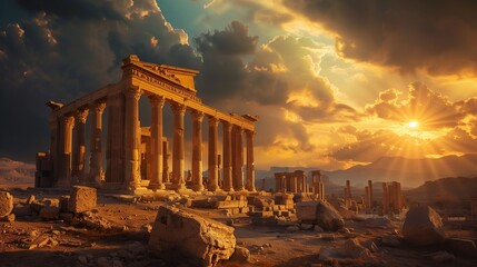 Obraz premium Ancient ruins with dramatic lighting.