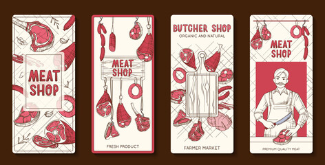 Fototapeta na wymiar Hand drawn butcher shop banner set