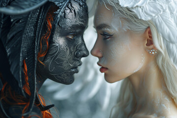 Generated with AI image of beautiful female warriors with fairy or angel wings