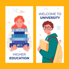 Hand drawn flat university vertical banner template set collection