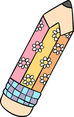 Retro groovy school supplies back to school pencil doodle drawing © Natsicha
