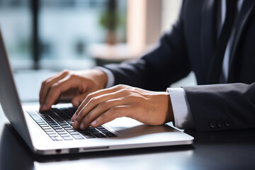 Generated with AI close up picture of man fingers typing on a laptop keyboard