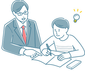 男の子に勉強を教える講師