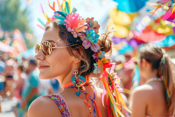 summer festival, fair, and outdoor events with vibrant colors and joyful crowds generative AI