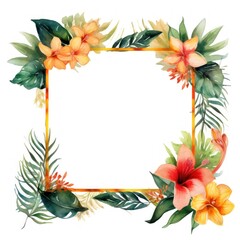 Botanical Floral Frame with Tropical Leaves and Flowers