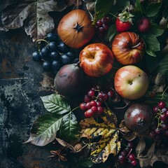 Naklejka na ściany i meble autumn still life with pumpkins and apples