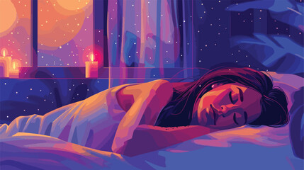 Beautiful woman lying in bed at night Vector style Vector