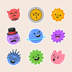 Stickers of cartoon character expressions in hand drawn design