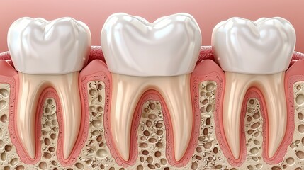 3D depiction of teeth in a cross-section, featuring nerve endings and an implant. Vector illustration.