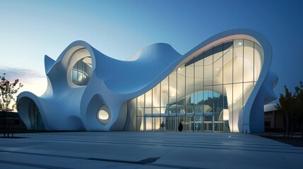 Contemporary art museum facade with unique shapes.