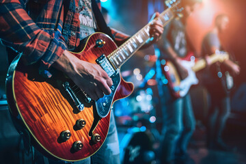 Obraz premium Crazy rockers at rock concert in night club heavy metal performance rock and roll lifestyle Generative AI