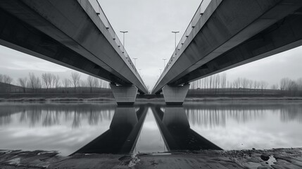 Contemporary bridge architecture spanning a river.